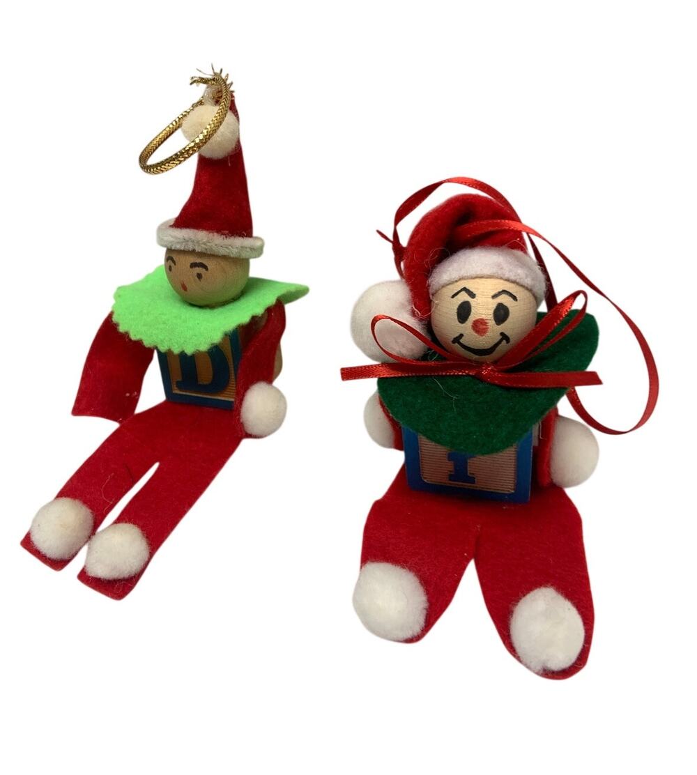 Vintage Pair of Felt and Baby Block Ornaments 1960s 70s